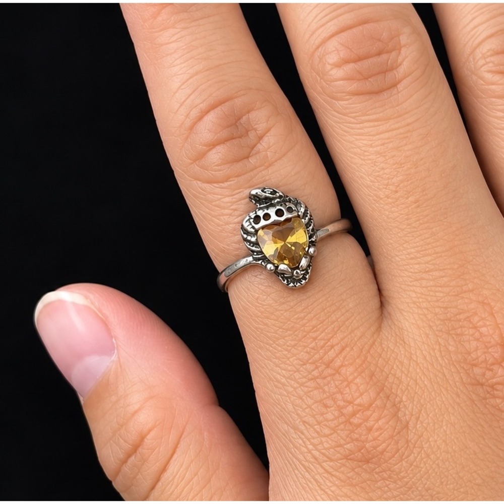 Sterling Silver Citrine Snake Serpent Ring Size 7.5 Vintage Style Statement